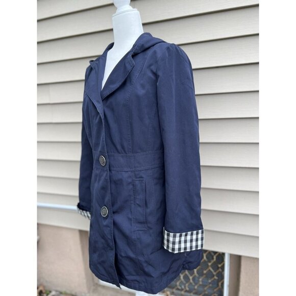 ESPRIT Women's Medium Trench Coat Lined Jacket Belted Classic Navy Button Down - Picture 4 of 12